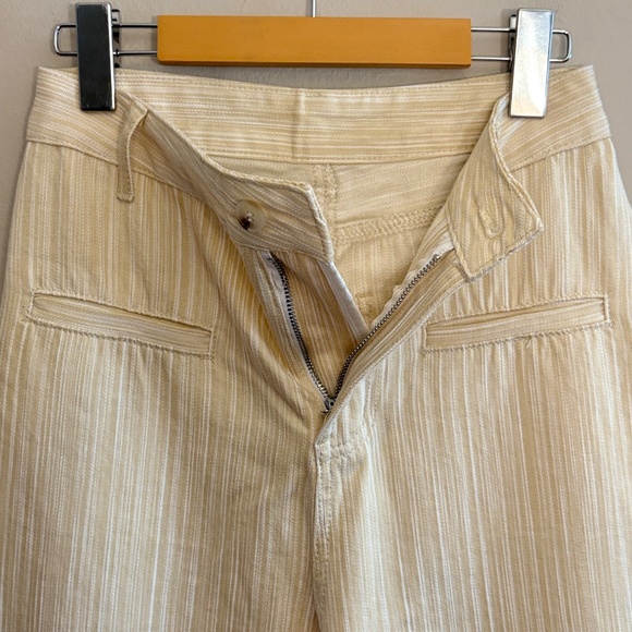 Cream & White Stripe Textured Wide Leg Denim Tailored Trousers - Picture 5 of 14